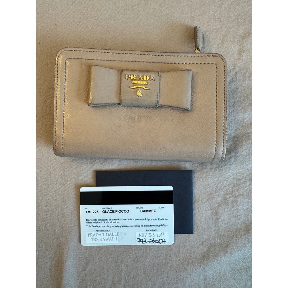 Prada Leather Wallet Bow Authentic Zip Around Coin Purse Original Box - Picture 11 of 13